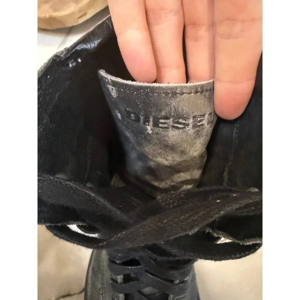 Diesel Tatradium Basket Butch Distressed Leather High Top Black Grey Men's 9.5